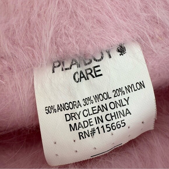 PLAYBOY bunny hat toque wool rabbit hair Pink Fuzzy Beanie with Black Bunny Logo